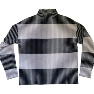 Adrienne Vittadini Striped Knit Mock Neck Sweater in Beige and Cream Size M
